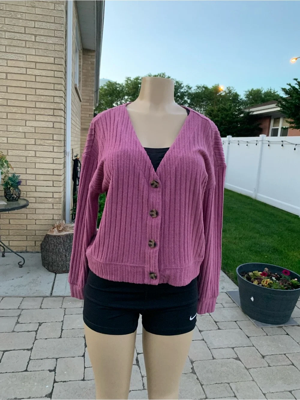 Sonoma mauve ribbed v-neck cardigan size L